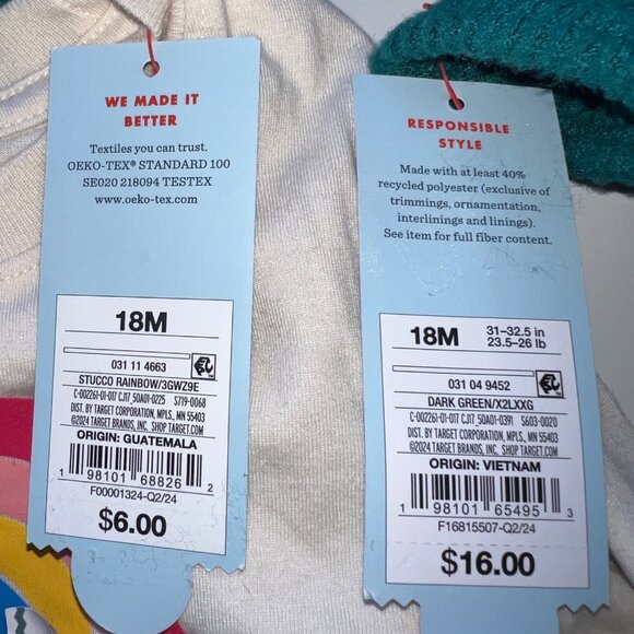 Cat & Jack Rainbow Tee & Ruffle Dress Baby Girls 18M Multicolor Green Organic Se - Picture 3 of 9